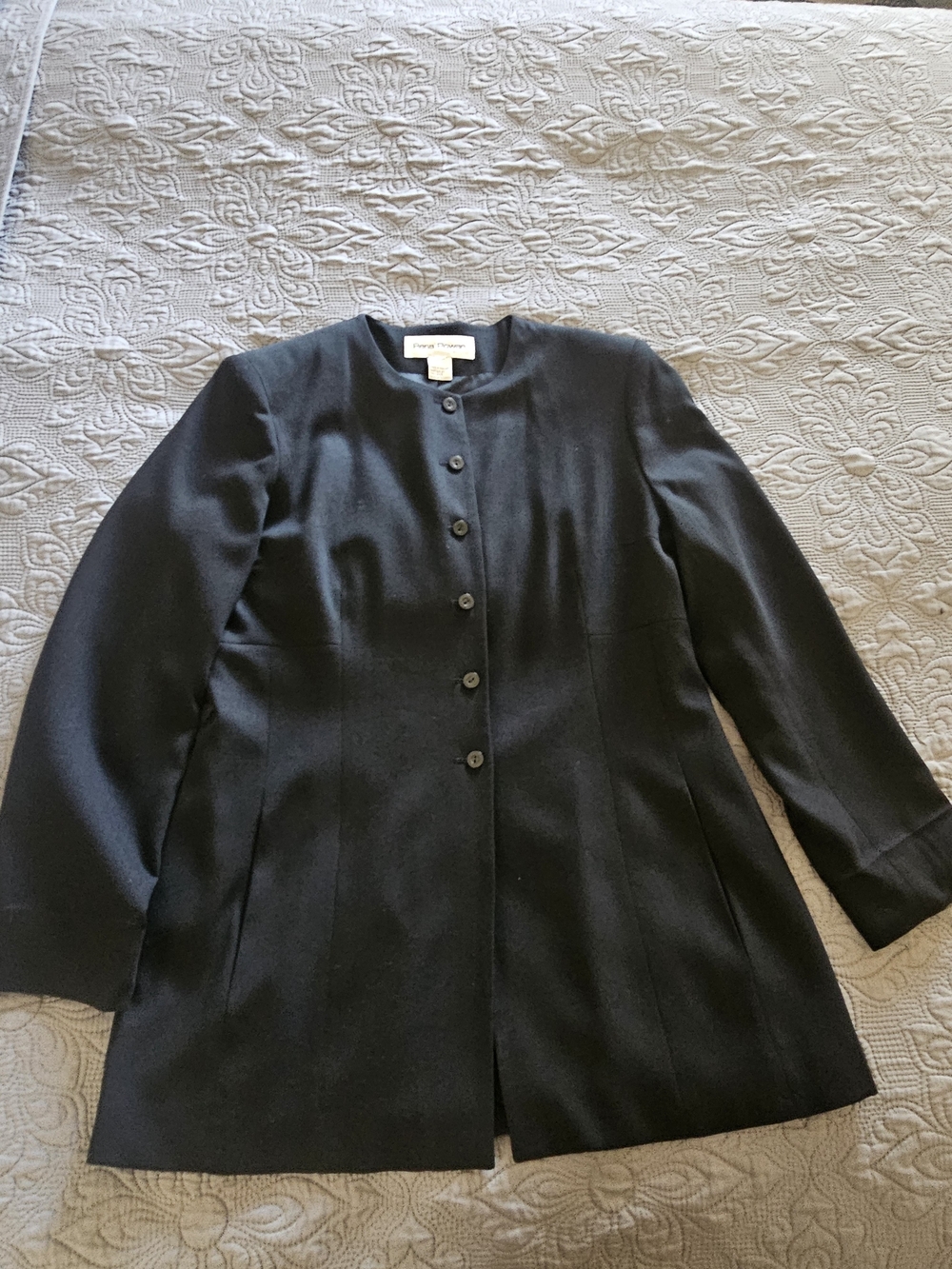 Rena Rowan Black Longline Button-Front Blazer 100 % WOOL